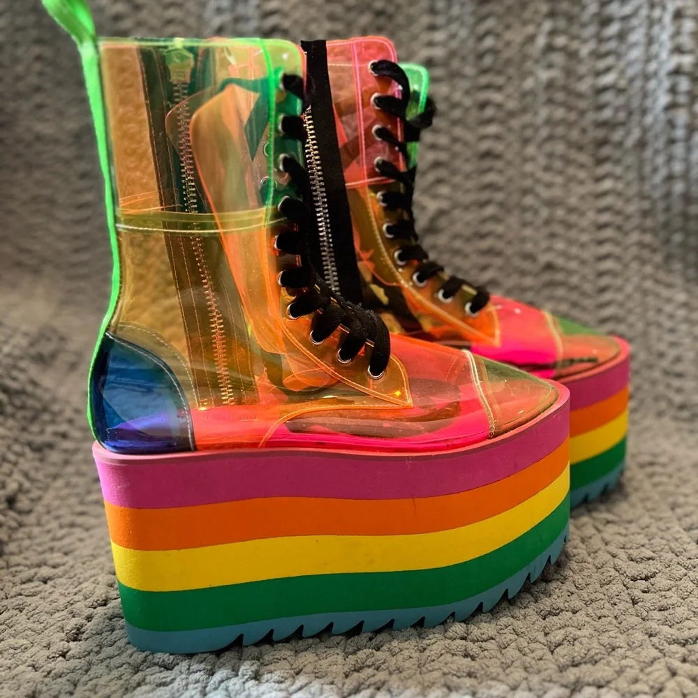 Current Mood Rainbow Platform Lace-Up Boots - Multicolor